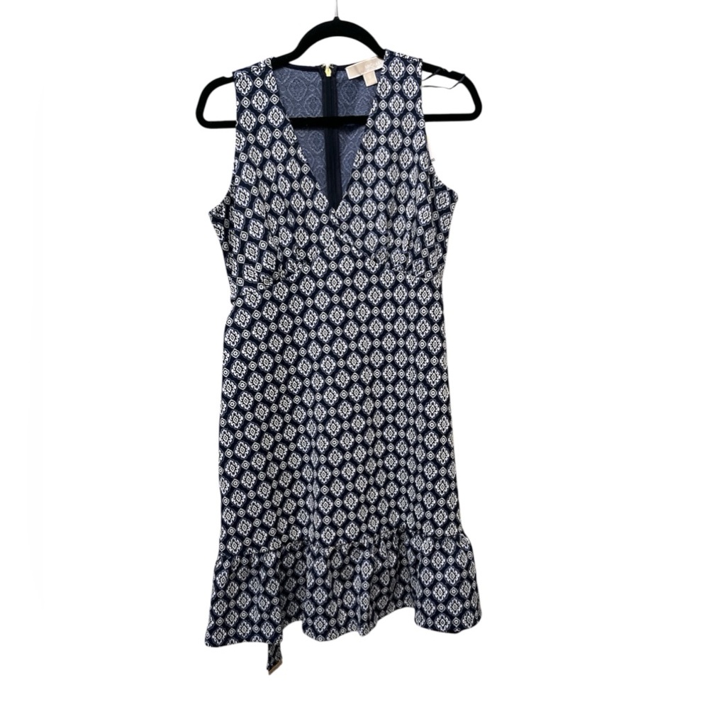 Michael Kors Navy and White Geometric Mini Dress